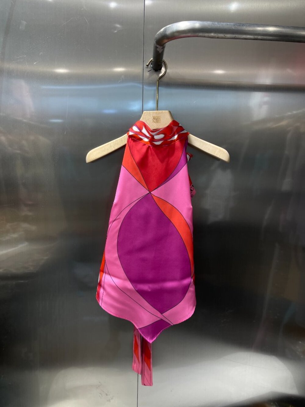 ❤️Emilio Pucci Retro Abstract Orb Print Silky Halter Tank Bow Open Back Top
